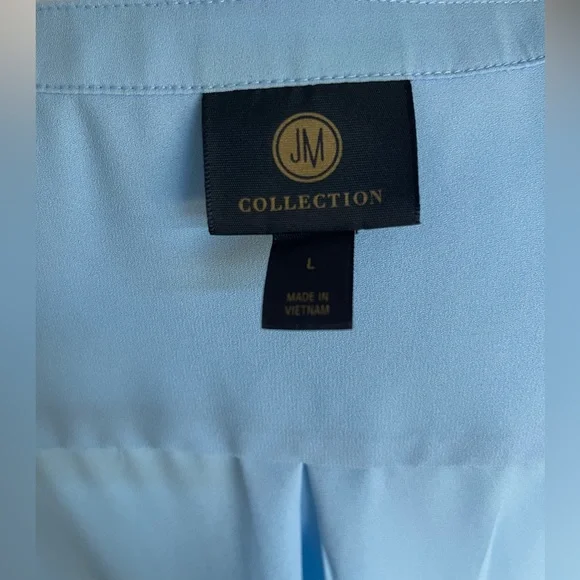 JM Collection roll-tab sleeves blue blouse - Picture 6 of 7